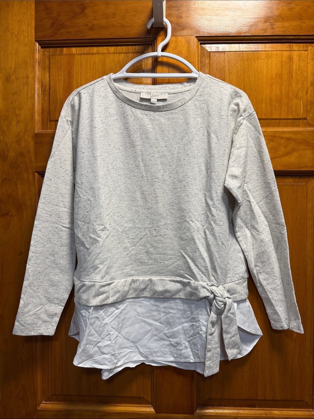 LOFT Light Heather Gray Layered Crewneck Sweatshirt with Side Tie